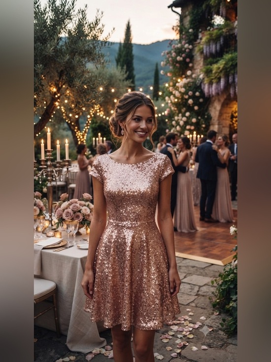 Windsor Dresses & Skirts - Windsor Sequin Fit & Flare Cocktail Dress in Rose Gold